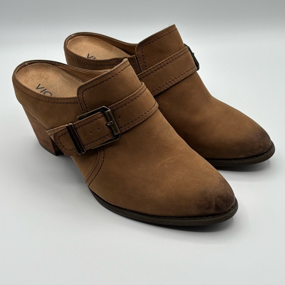 Vionic Cheyenne Brown Suede Mules Clogs Bootie Sz 9W Cowgirl Western